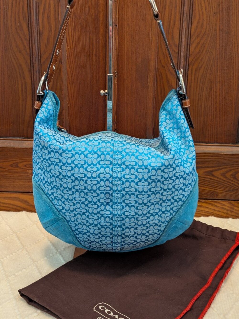 Coach Blue Signature Suede Hobo Bag #1461 - Picture 3 of 14